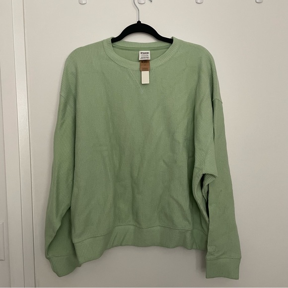 NWT VS Pink Heavyweight Rib Crew Sweatshirt - Lime Green - Picture 6 of 9